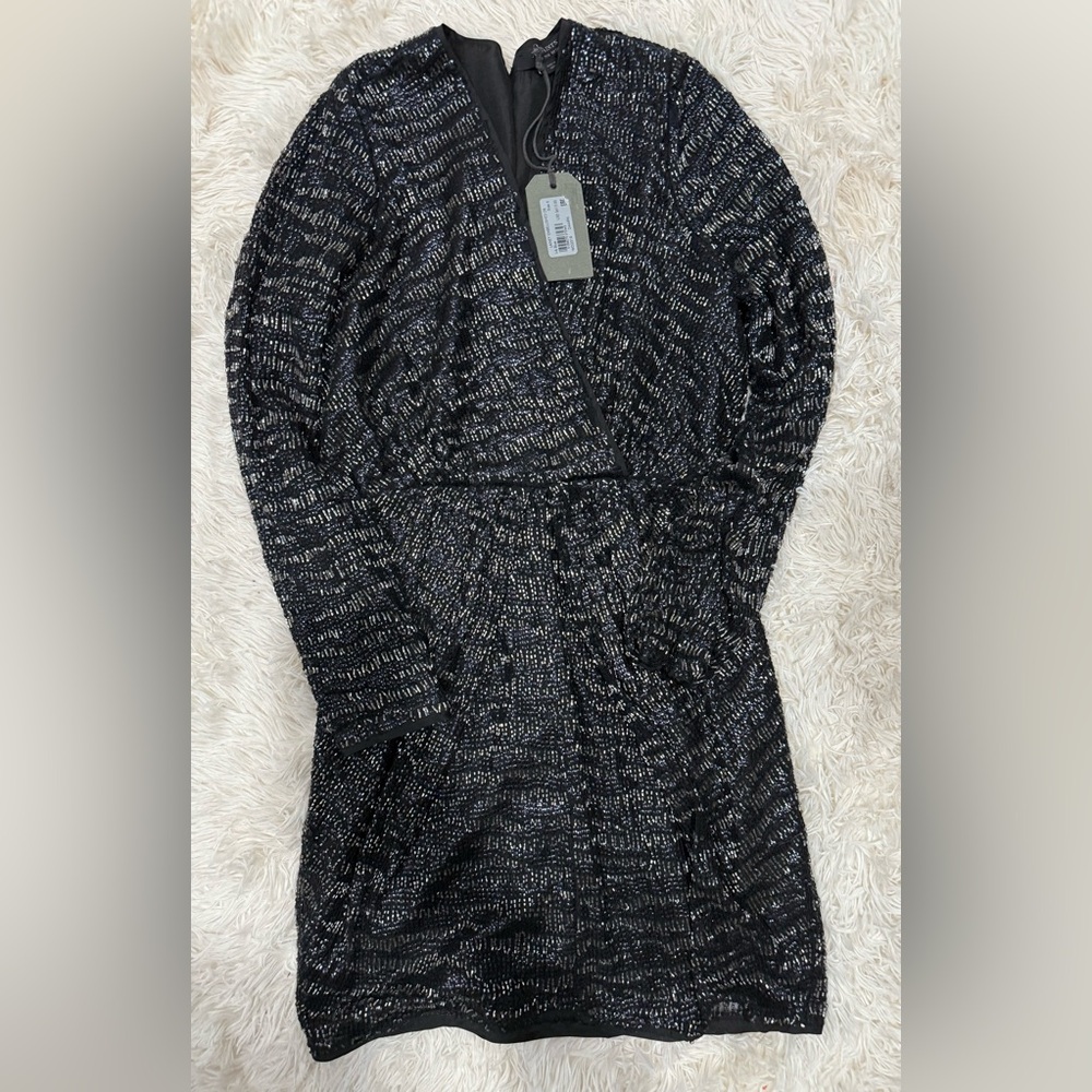 All Saints Black and Gray Long Sleeve Dress